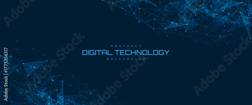 Geometric connected background. Connecting dots and lines. Global network connection. Banner template for technology.