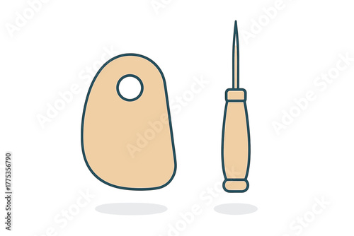Set of pottery tools including a ceramic rib scraper and a sharp needle tool for clay sculpting