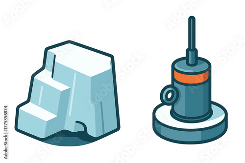 Large iceberg and cylindrical scientific research device