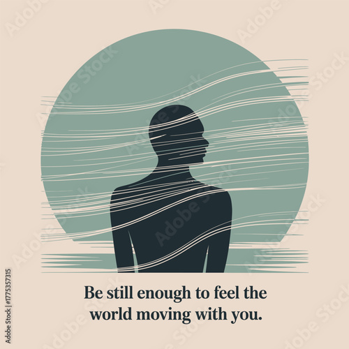 Silhouette of a person with flowing lines and inspirational quote head shoulders