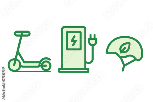 Electric scooter charging station and safety helmet for green urban transportation