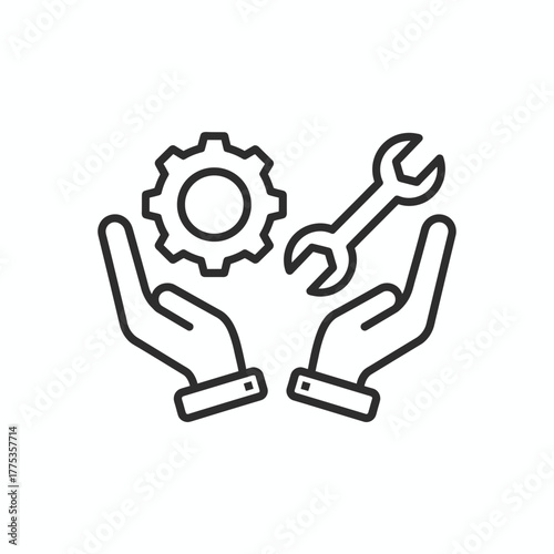 Service and Support Icon Hands Holding Gear and Wrench for Repair and Maintenance - Whisk_68cb3647f33160dbfec41db26791c78bdr