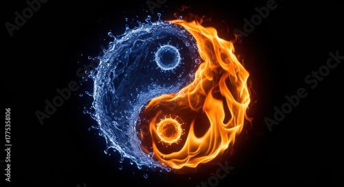 Symbolic Representation of Opposing Forces Water and Fire in Yin Yang Design