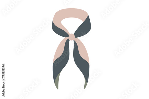 Stylish knotted silk scarf accessory in muted pink and dark gray colors