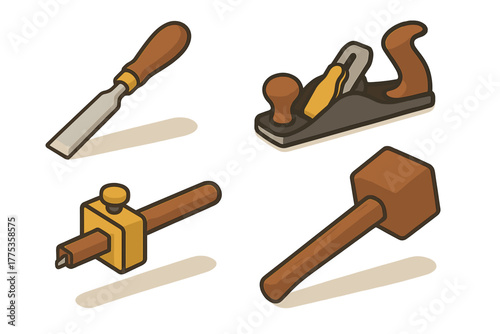 Essential Woodworking Tools Set Including Chisel Hand Plane Mallet and Marking Gauge