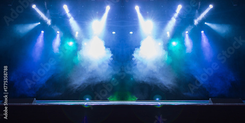 scene, stage light with colored spotlights and smoke