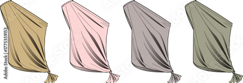 Elegant collection of women's one-shoulder draped tops in various pastel colors. Modern fashion apparel design concept and template