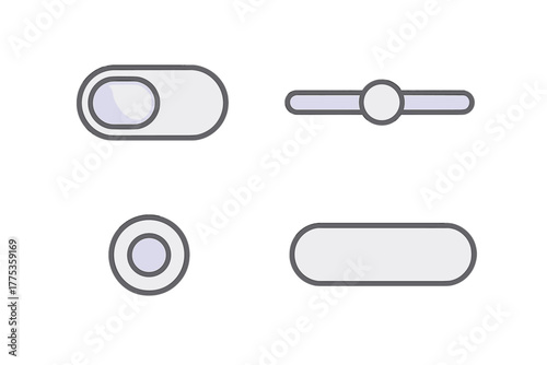 Minimalist set of user interface elements including toggle switches and horizontal sliders for modern web design