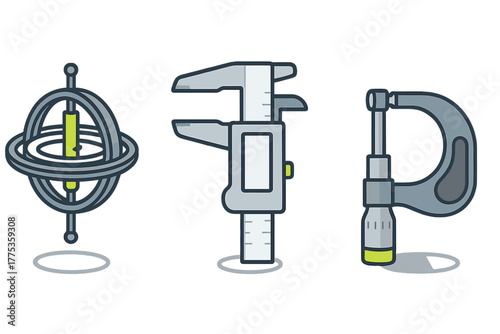Precision measuring instruments set with gyroscope digital caliper and micrometer