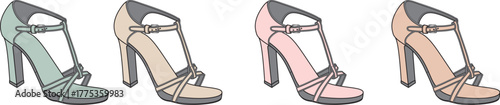 Elegant T-Strap High Heel Shoe Lineup in Pastel Hues