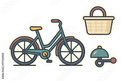 Vintage style bicycle with separate basket and bell accessories