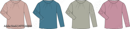 Variety of long-sleeve shirts in different colors for fashion design or apparel design