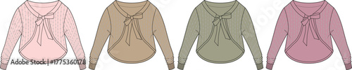 Collection of four short-sleeved knitted shrugs with bow details in pastel shades