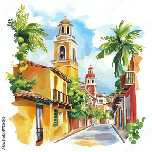 Cali Salsa capital. Cali Salsa capital hand drawn watercolor illustration