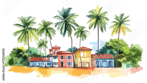 Place des Palmistes. Place des Palmistes hand drawn watercolor illustration