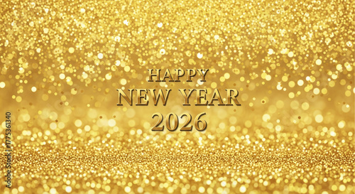 "Happy New Year 2026" text on a glittering golden background.