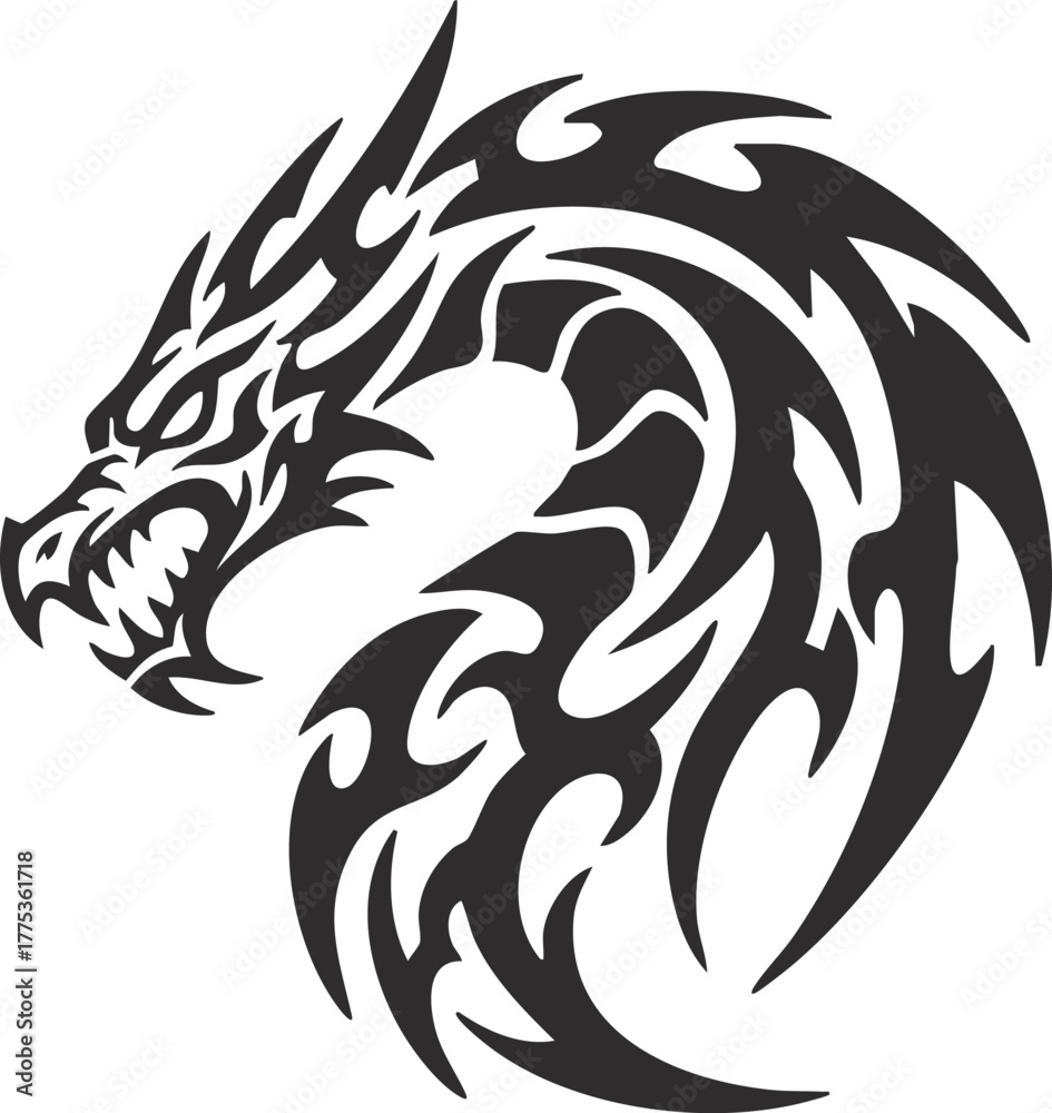 Obraz premium A vector illustration features a tribal dragon tattoo design