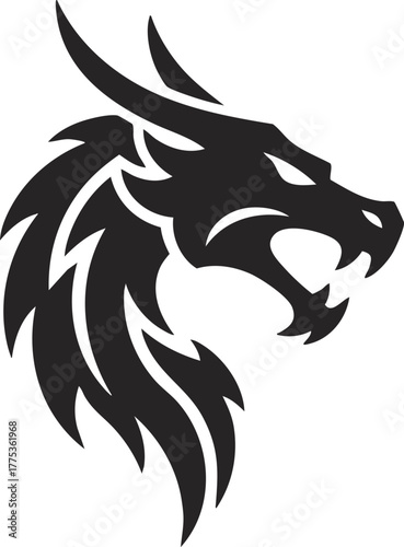 A vector illustration features a tribal dragon tattoo design