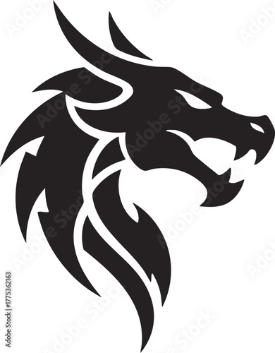 A vector illustration features a tribal dragon tattoo design