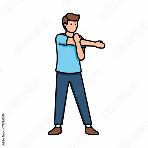 Vector illustration of man stretching arm exercise for workout routine