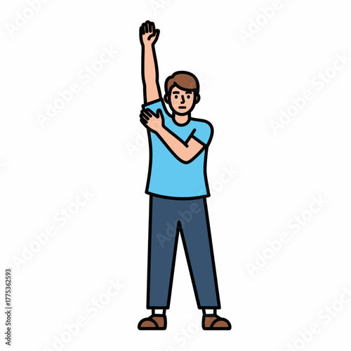 Flat vector man raising arm checking armpit body odor hygiene