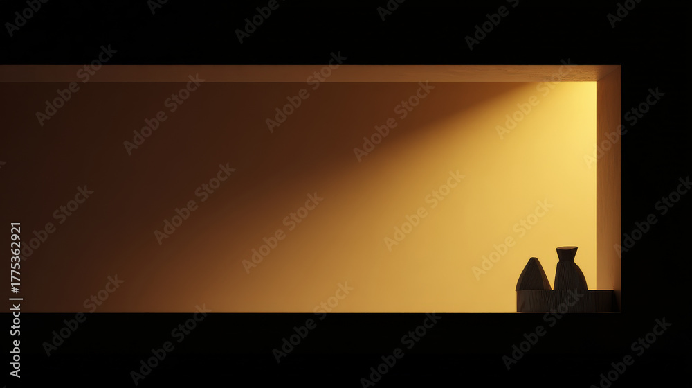 Fototapeta premium minimalist interior featuring nativity scene illuminated by natural light creates serene atmosphere