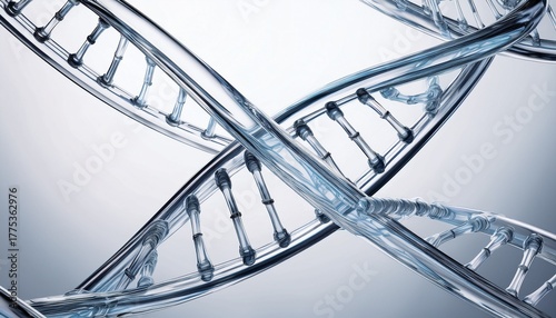glassy transparent dna strands rotating slowly on a white background perfect for science and medical concepts