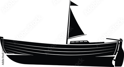 Black silhouette of a sailboat on white background, sailboat, sailing boat, boat, ship, vessel, watercraft, marine, nautical, transport, transportation, travel, journey, adventure, exploration, sea, o