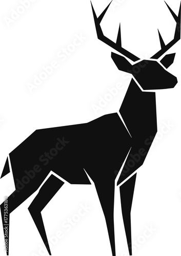 Black Silhouette of a Stag Deer animal wildlife, deer, stag, animal, wildlife, silhouette, antlers, majestic, graceful, nature, forest, woodland, mammal, creature, wild, isolated, white background, gr