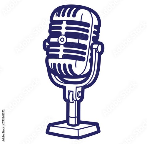 Vector illustration of a vintage microphone perfect for podcasts and audio recording