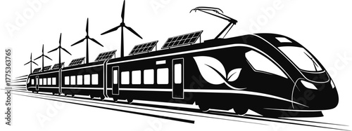 Fast eco train with solar panels and wind turbines train, eco, energy, solar, panel, with, design, environment, logistics, concept, transport, sustainable, sustainability, energy, travel, innovation, 