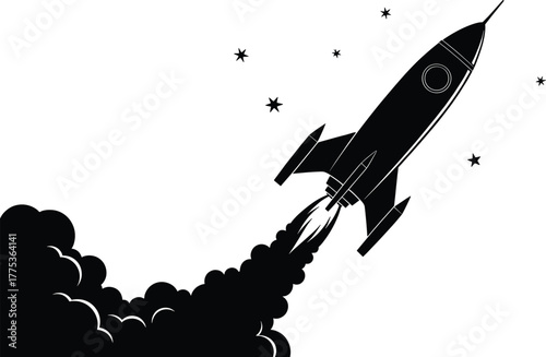 Rocket Launch Silhouette with Stars and Smoke space, rocket, launch, space, spaceship, star, stars, smoke, exhaust, fire, propulsion, journey, exploration, cosmos, universe, science, technology, futur