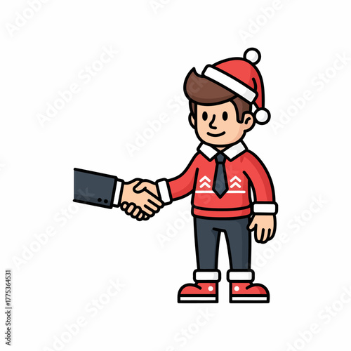 Flat vector businessman shaking hands during christmas season illustration