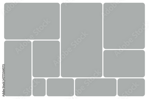A digital template for creating a photo collage with multiple gray rectangular and square frames arranged in a grid.