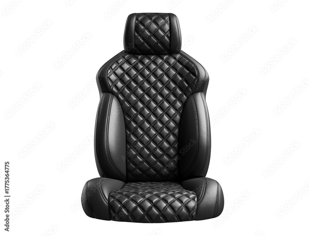 Obraz premium Luxury Black Leather Car Seat with Diamond Quilted Upholstery isolated on a transparent background