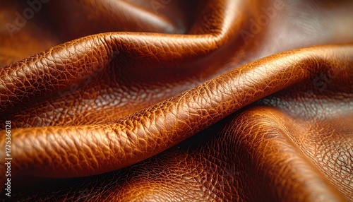 Close Up Of Textured Brown Leather With Folds And Ripples And Soft Golden Light