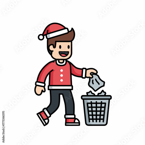 Flat vector character throwing away crumpled paper after christmas party