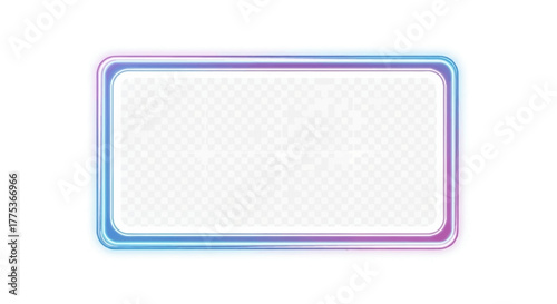 Modern futuristic glowing rectangular frame with a colorful neon light border isolated on a transparent background