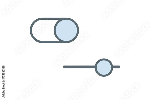 Modern user interface elements featuring a toggle switch and a horizontal slider control for digital applications