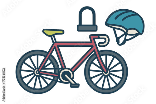 Road bike, protective helmet, and security lock essential for safe urban cycling