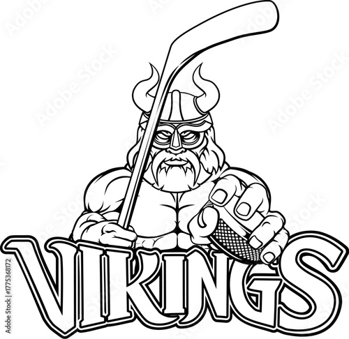 A viking man ice hockey sports team cartoon mascot