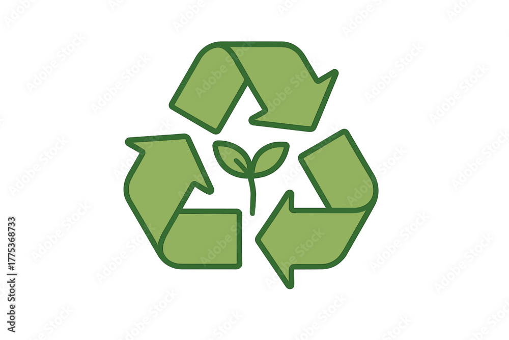 Obraz premium Green recycling symbol with plant sprout at core representing environmental sustainability and nature conservation