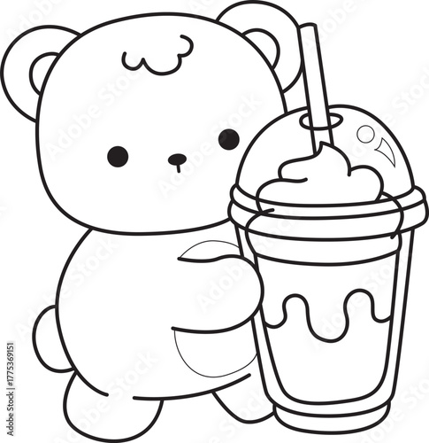 Coloring pages of Illustration of cute bear winter icon. Outline of bear winter 
