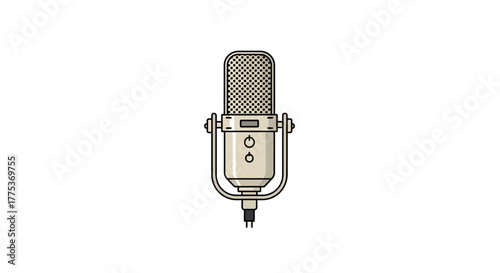 Classic studio microphone illustration for audio recording, podcasting, and broadcasting projects, capturing a vintage sound aesthetic with modern graphic design