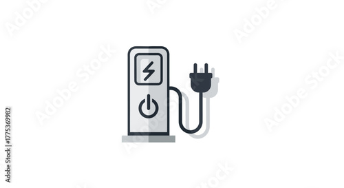 Electric vehicle charging station icon with plug and power symbol