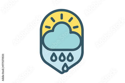 Colorful stylized weather symbol showing a cloud raining while the sun shines brightly above