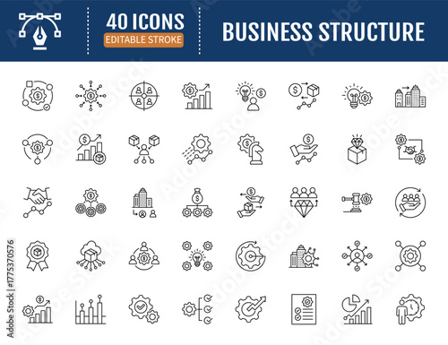 Business structure line icon collection set.
Editable strike. Vector illustration with editable
strokes