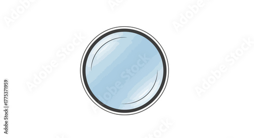 Isolated vector illustration of a simple round blue glass lens or circular mirror with a black border