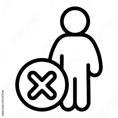 Human ban line icon, man concept. Vector graphics. Male with close button, forbidden item sign on white background, style icon mobile or web design.