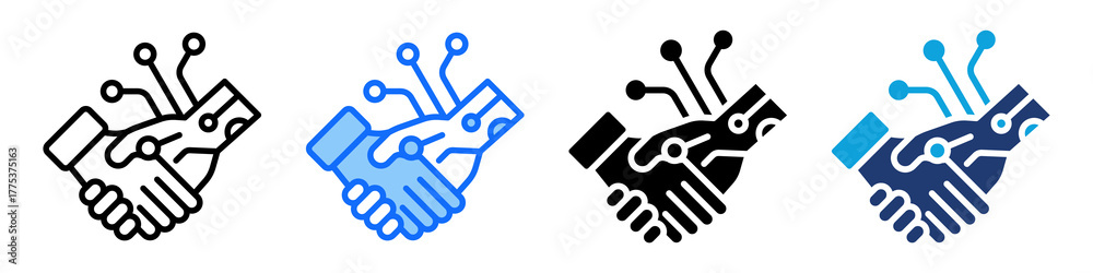 Fototapeta premium Human Robot Collaboration Icon Set Multi Style Vector Illustration